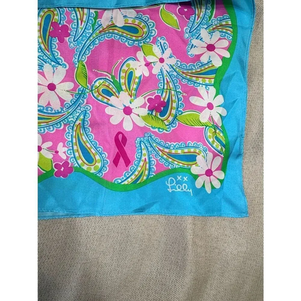 Lilly Pulitzer x Ford Silk Scarf Pink Paisley Breast Cancer Awareness 2004